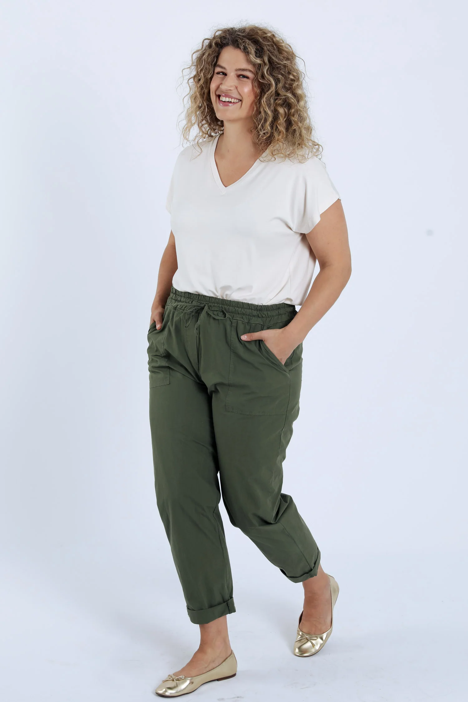 Pantalon boyfit en coton uni avec poches - Image 7
