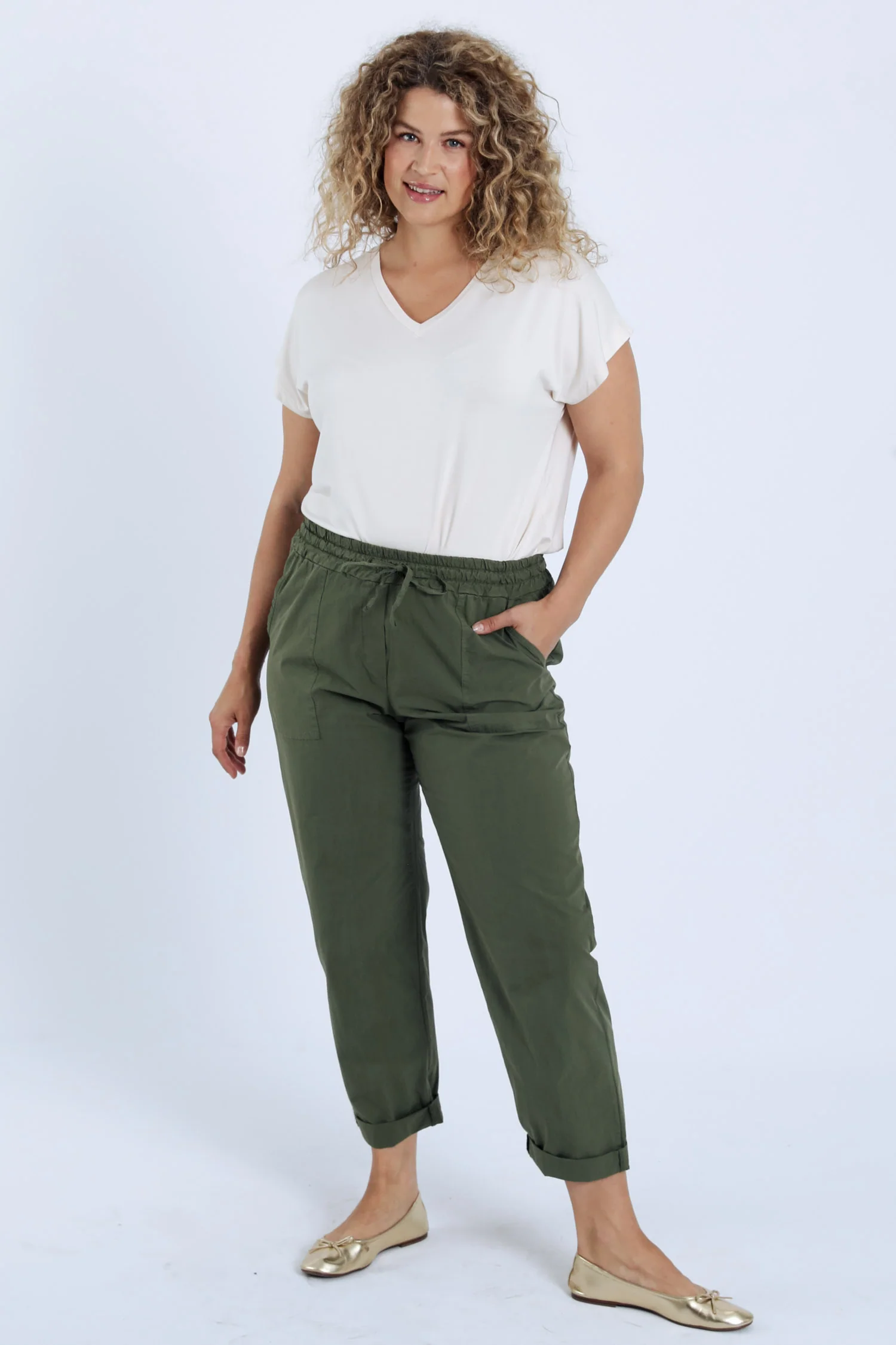 Pantalon boyfit en coton uni avec poches - Image 9
