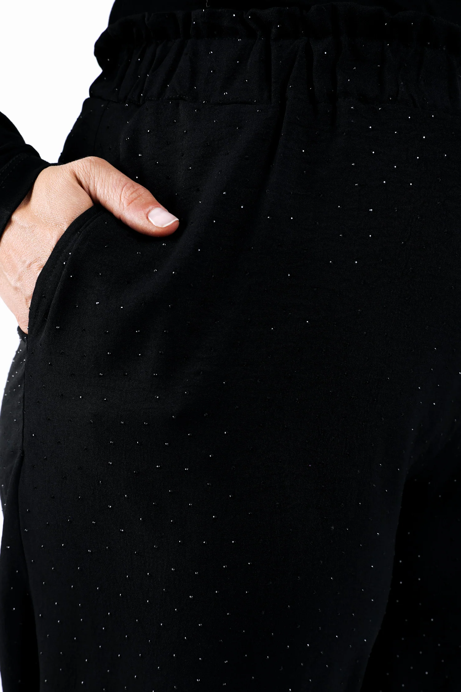 Pantalon large uni avec strass ton sur ton - Image 4