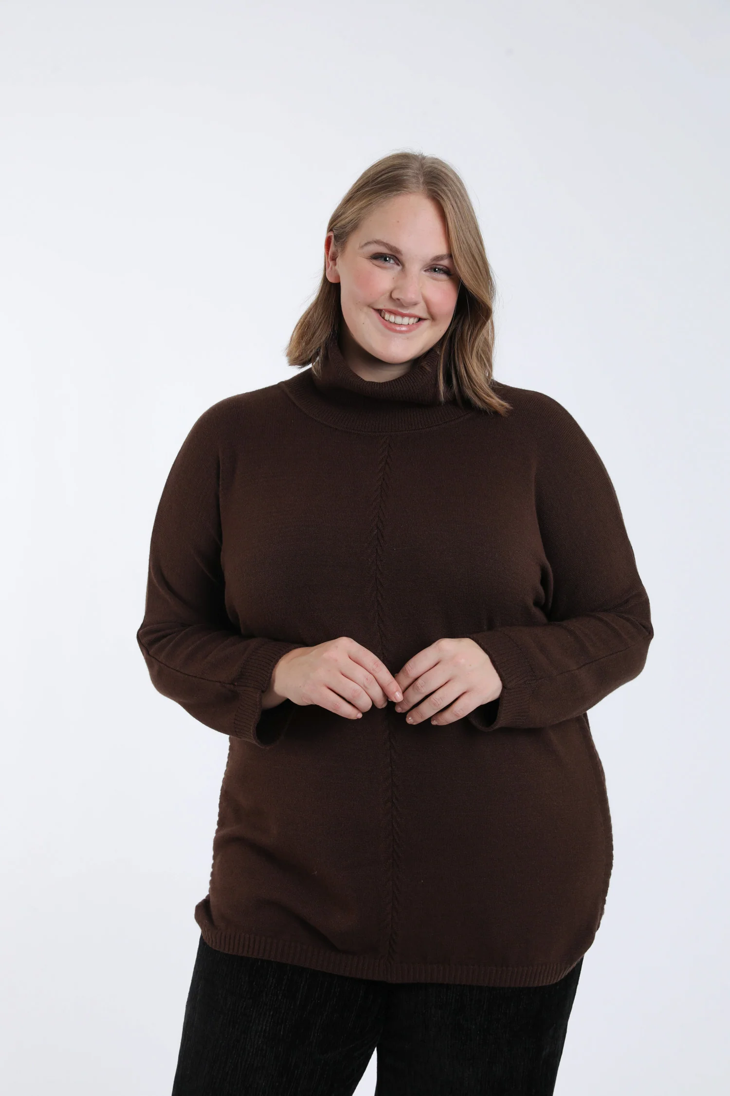 Pull tunique col roulé uni