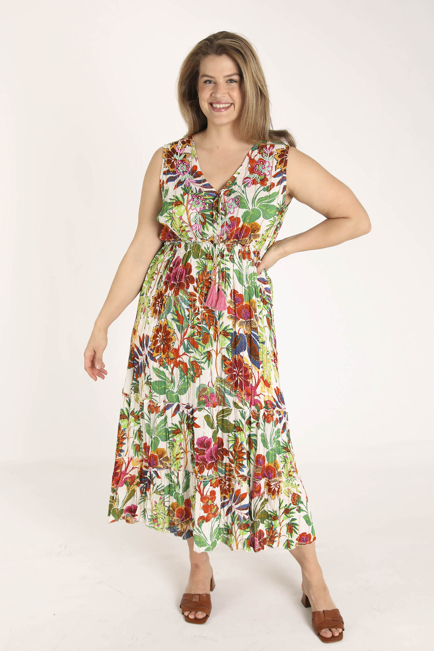 Robe en viscose imprimé fleuri avec lurex