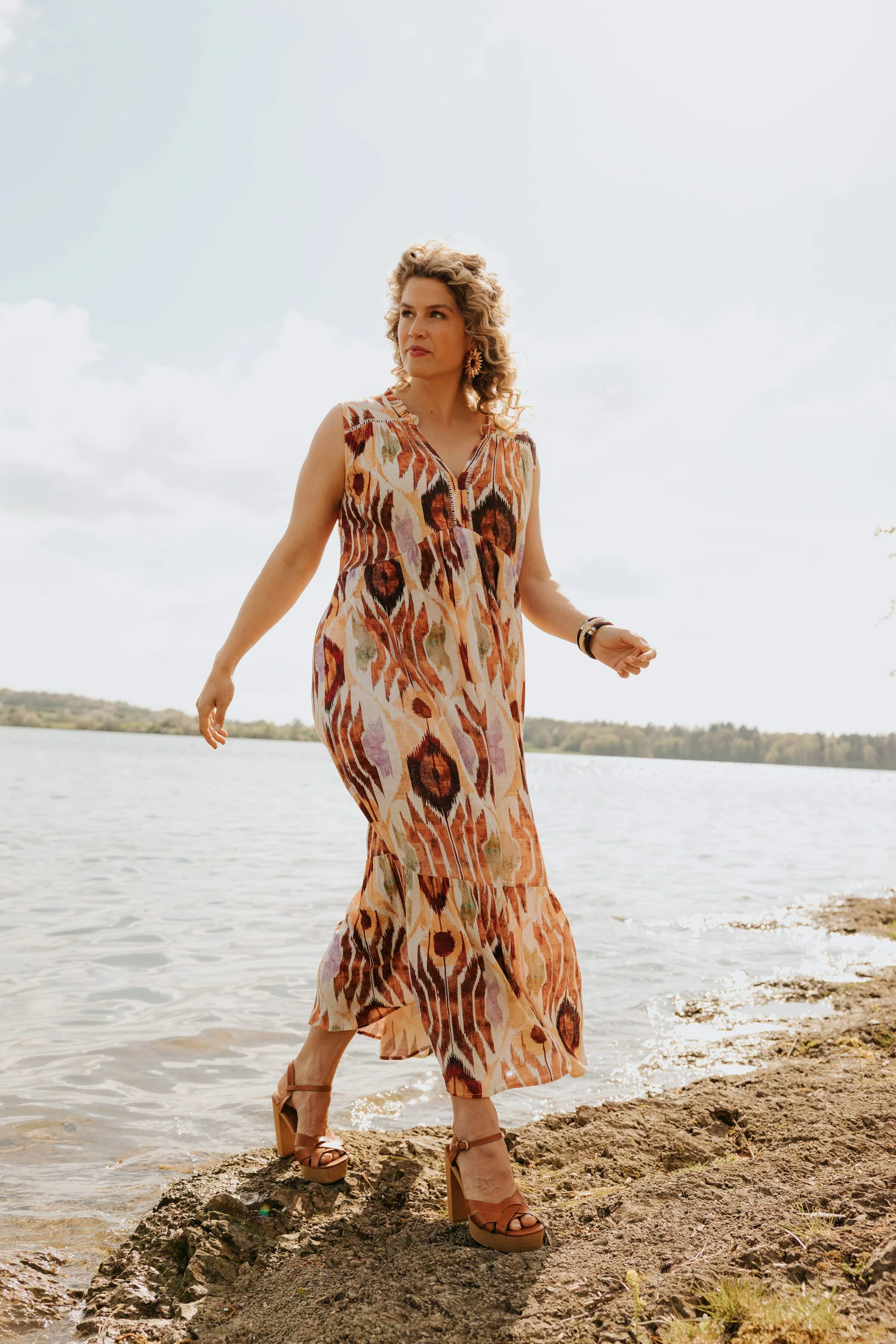 Robe longue en viscose imprimé ethnique