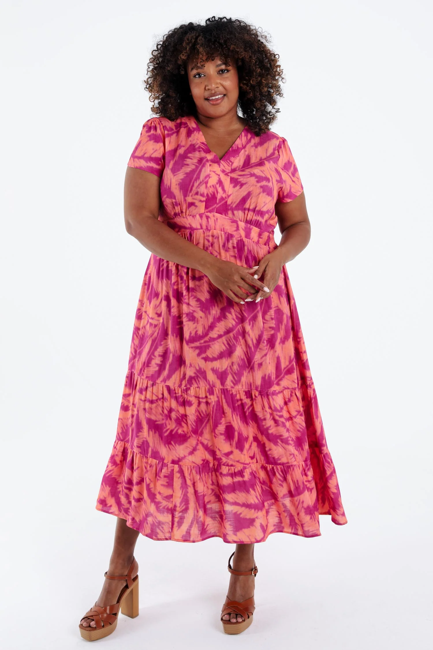 Robe longue en viscose imprimé feuillage