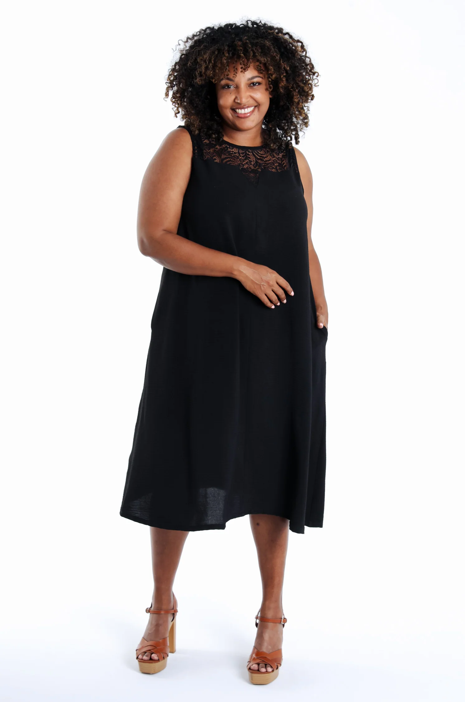 Robe longue unie avec dentelle - Image 7