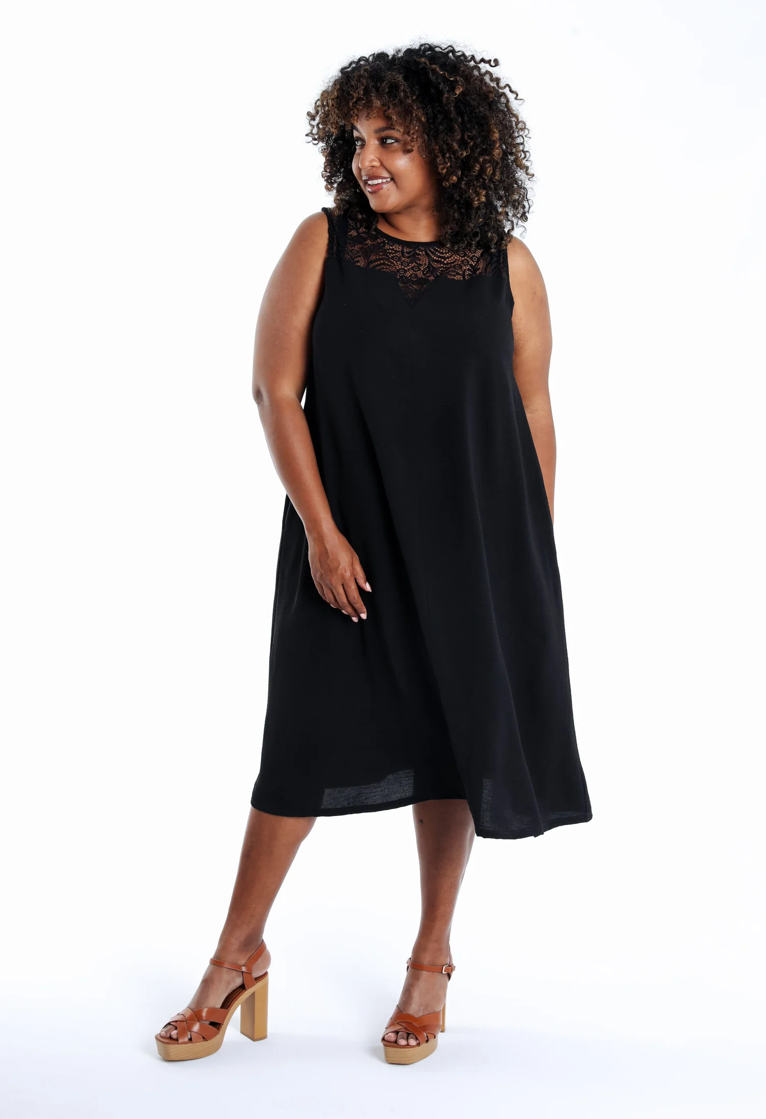 Robe longue unie avec dentelle - Image 8