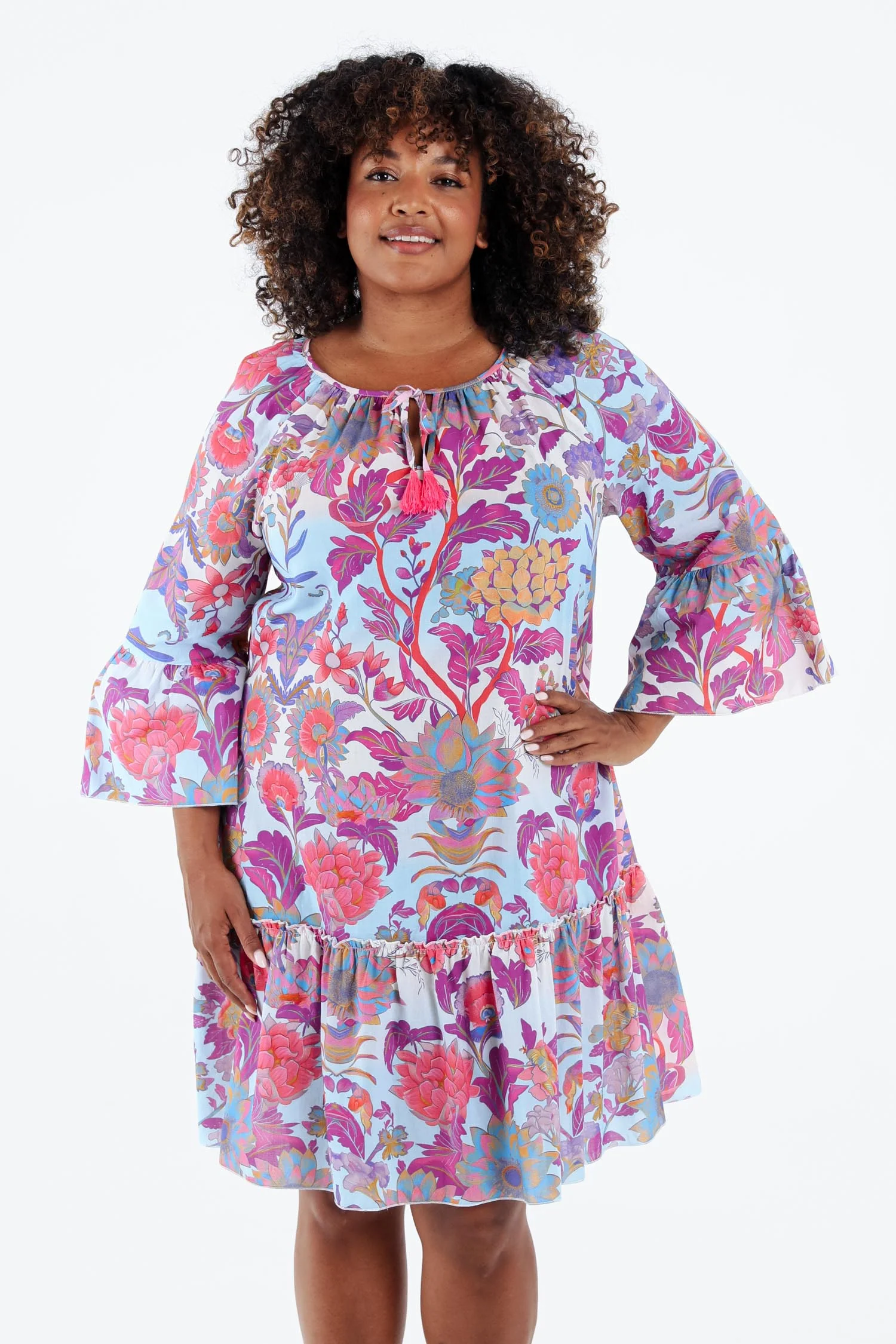 Robe tunique en coton imprimé floral