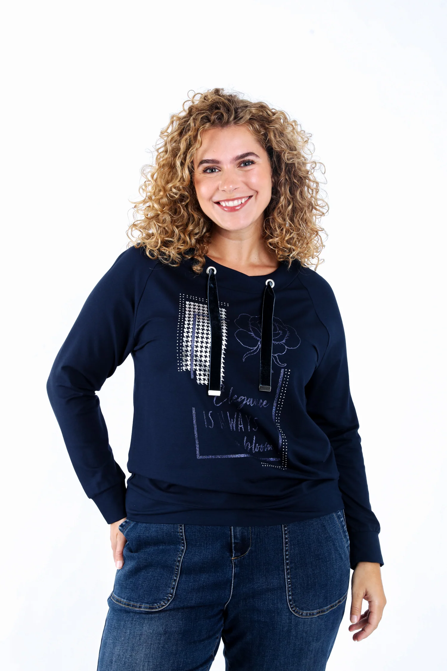Sweat en molleton uni avec imprimé et strass
