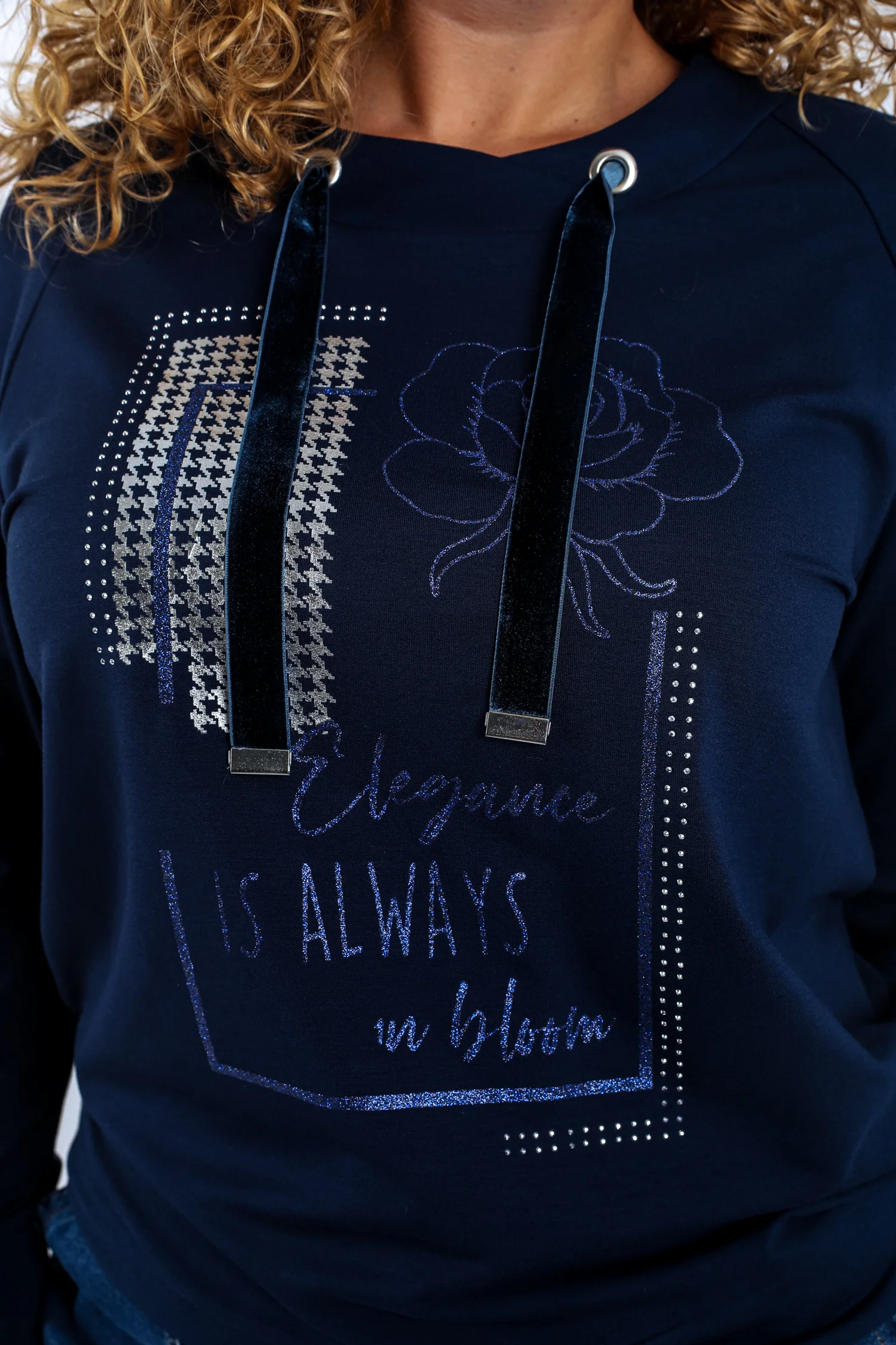 Sweat en molleton uni avec imprimé et strass - Image 3