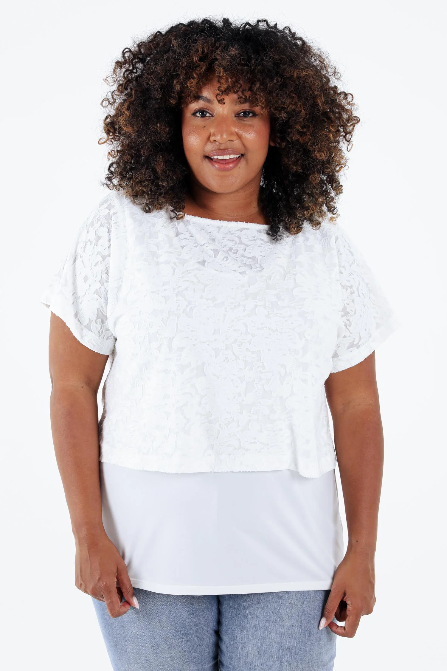 T-shirt 2 en 1 uni en maille ajourée