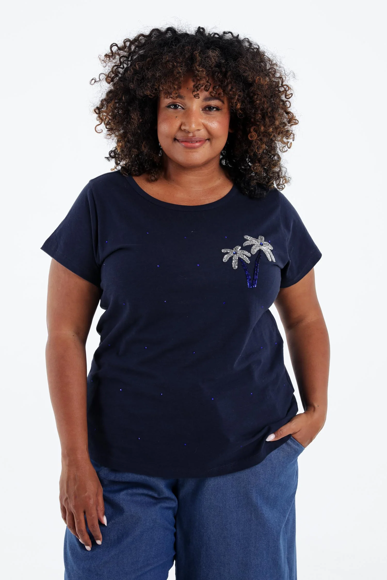 T-shirt en coton avec palmier en sequins