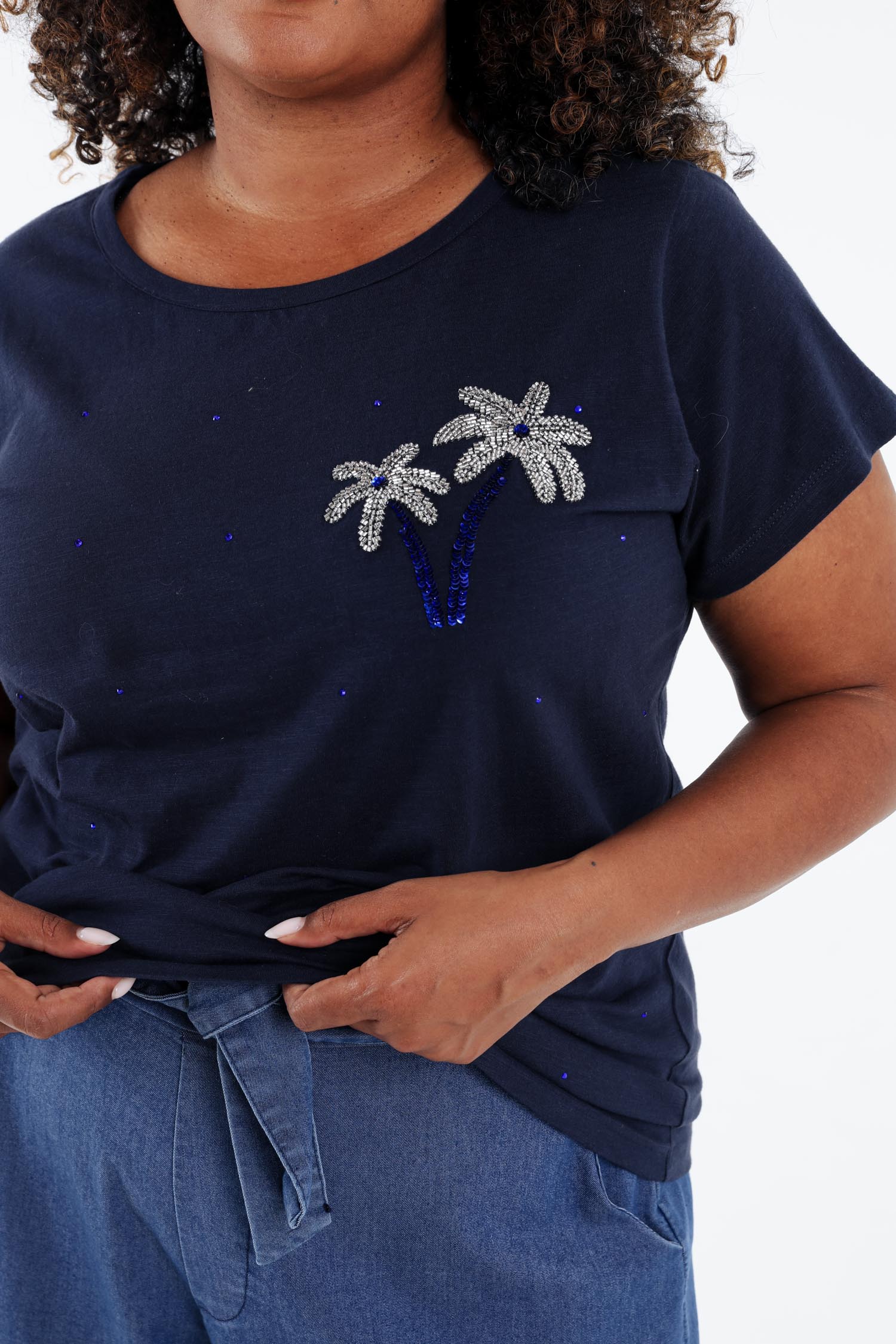 T-shirt en coton avec palmier en sequins - Image 4