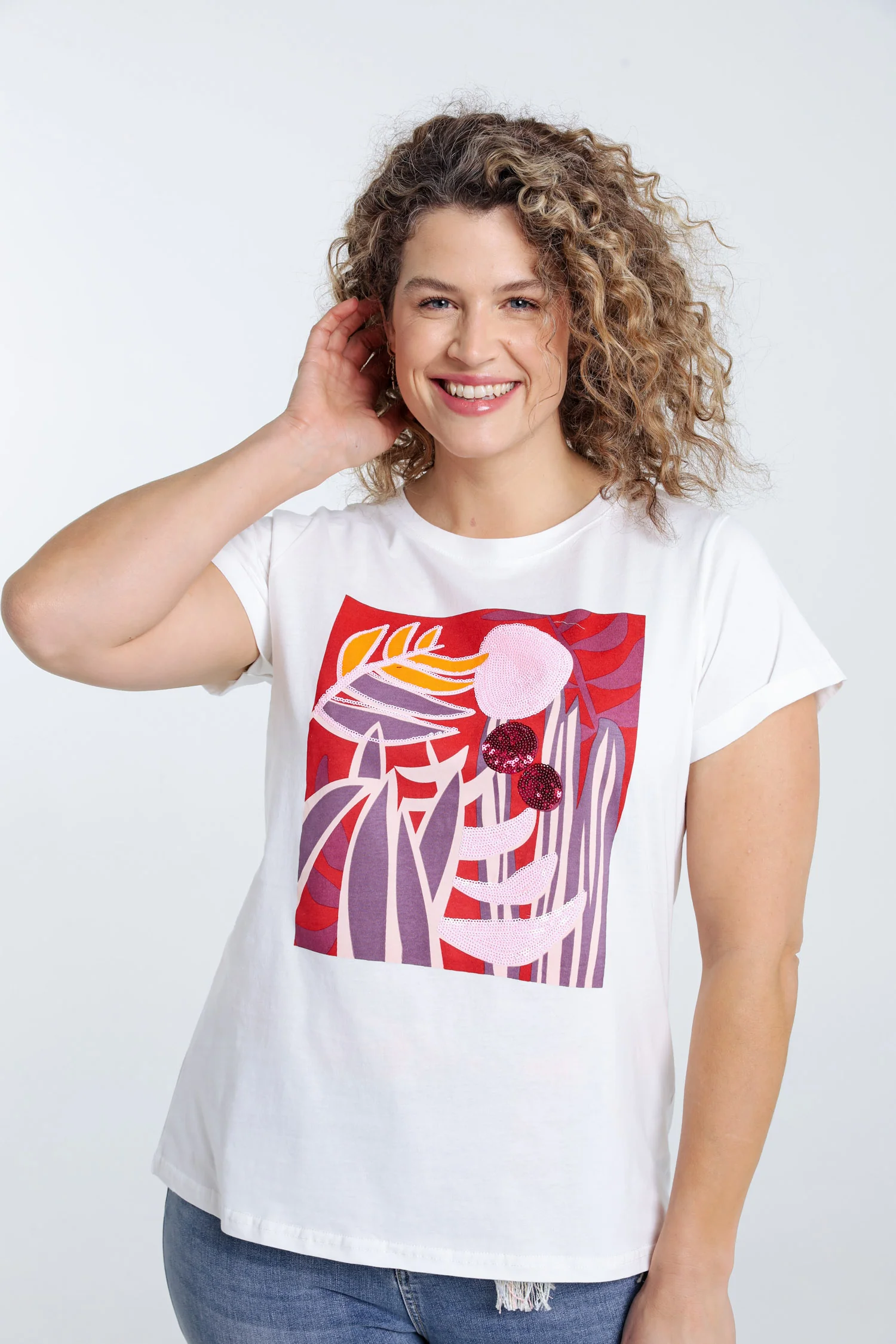 T-shirt en coton dessin coloré et sequins