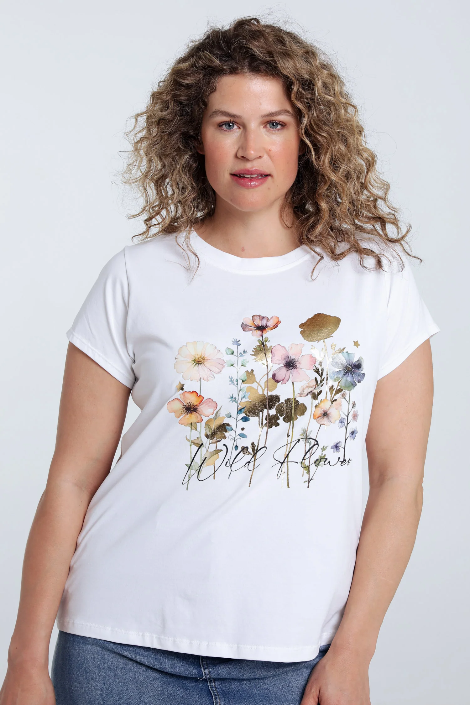 T-shirt en coton imprimé floral avec foil