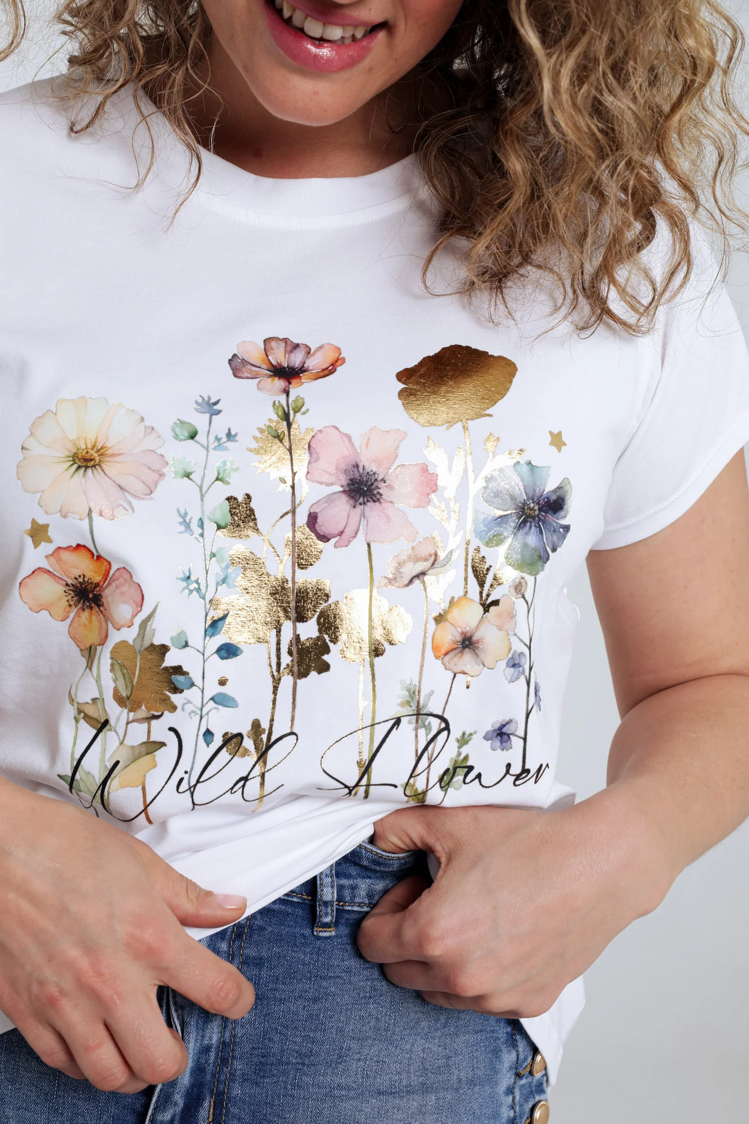 T-shirt en coton imprimé floral avec foil - Image 5