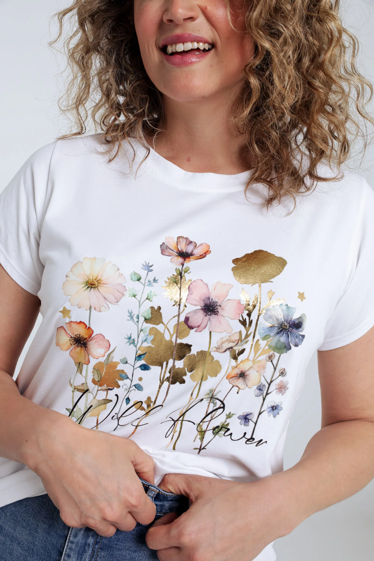 T-shirt en coton imprimé floral avec foil - Image 6