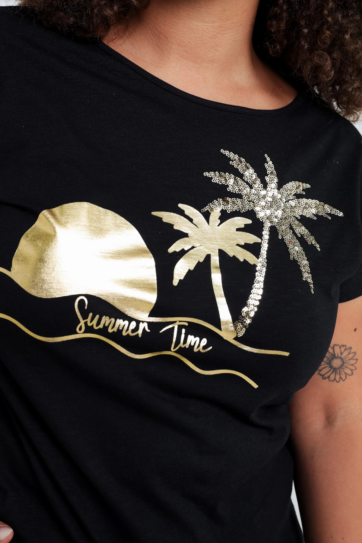 T-shirt en coton imprimé foil palmiers et sequins - Image 4
