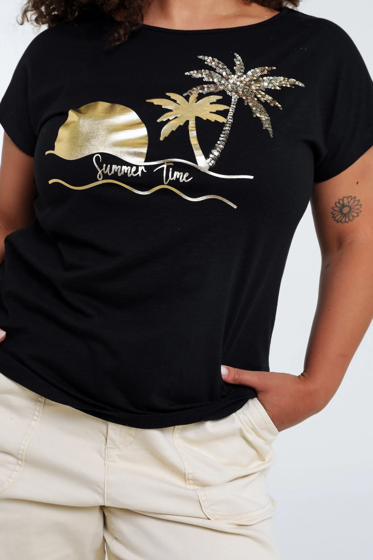 T-shirt en coton imprimé foil palmiers et sequins - Image 5