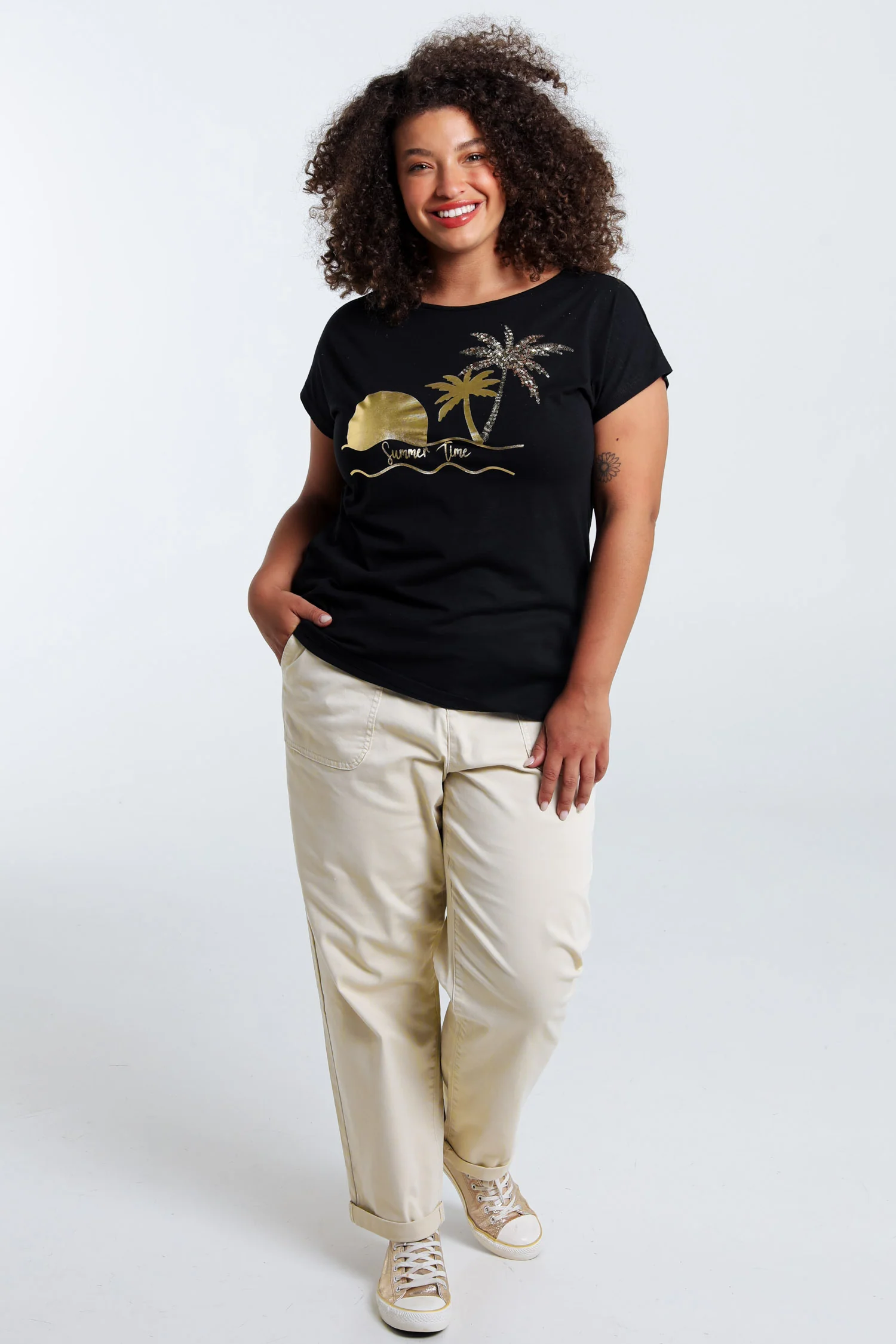 T-shirt en coton imprimé foil palmiers et sequins - Image 7