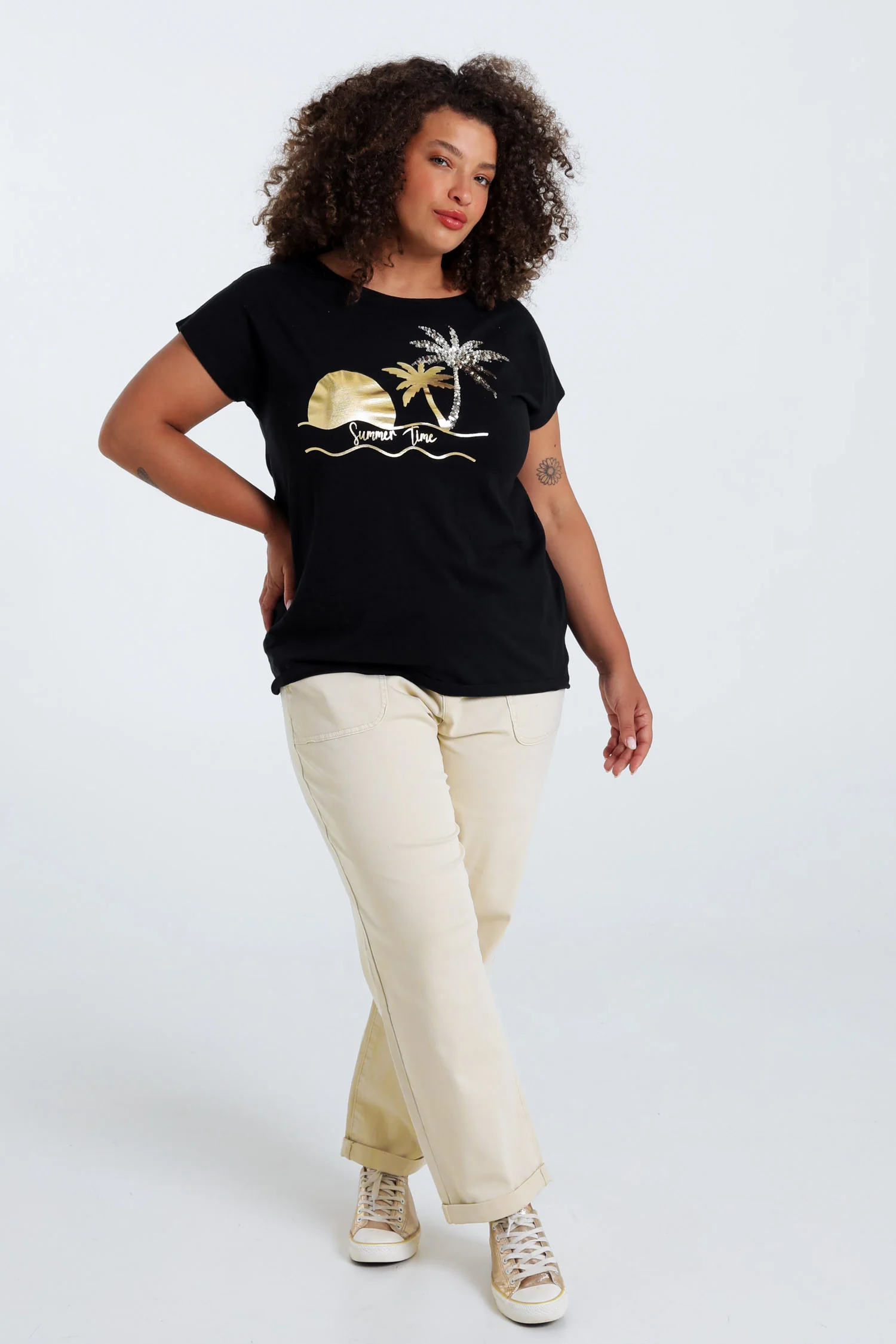 T-shirt en coton imprimé foil palmiers et sequins - Image 9