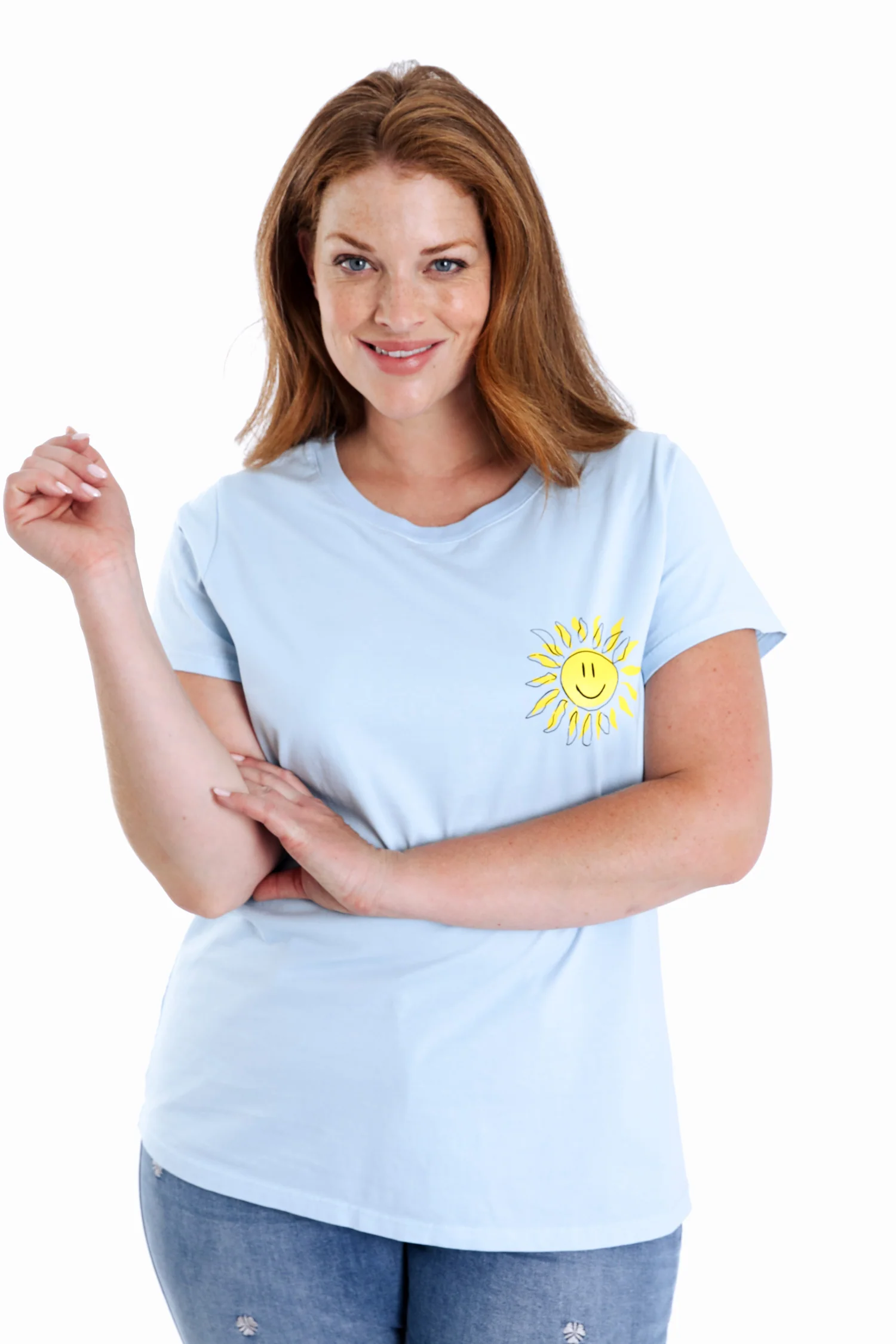 T-shirt en coton uni avec imprimé soleil