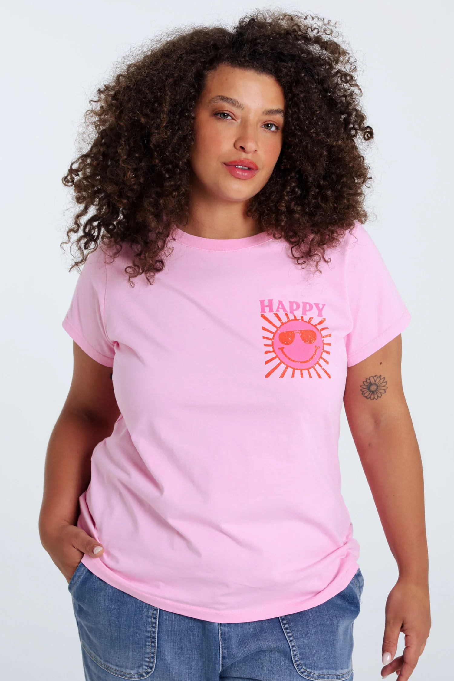 T-shirt en coton uni avec imprimé soleil