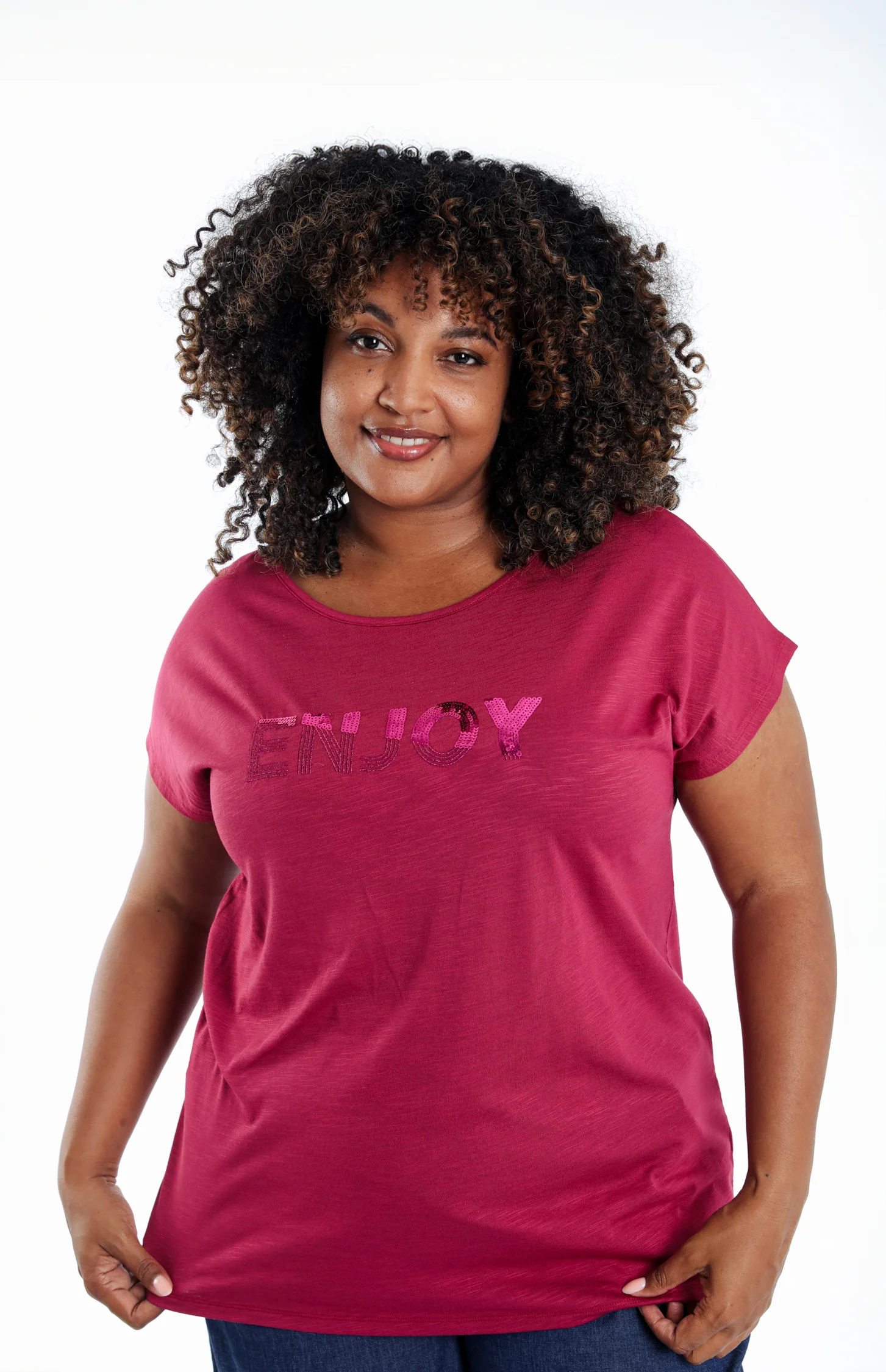 T-shirt en coton uni Enjoy en sequins