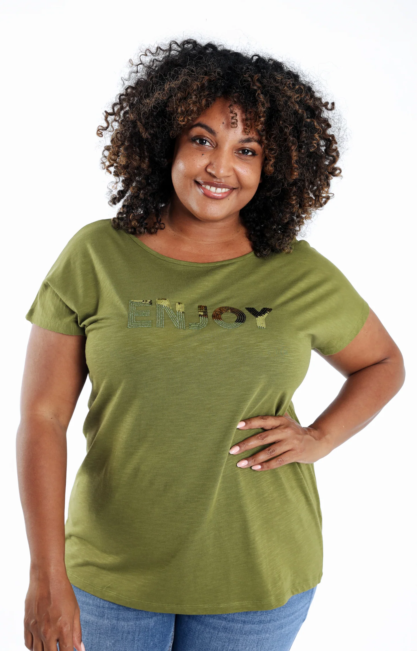 T-shirt en coton uni Enjoy en sequins - Image 23