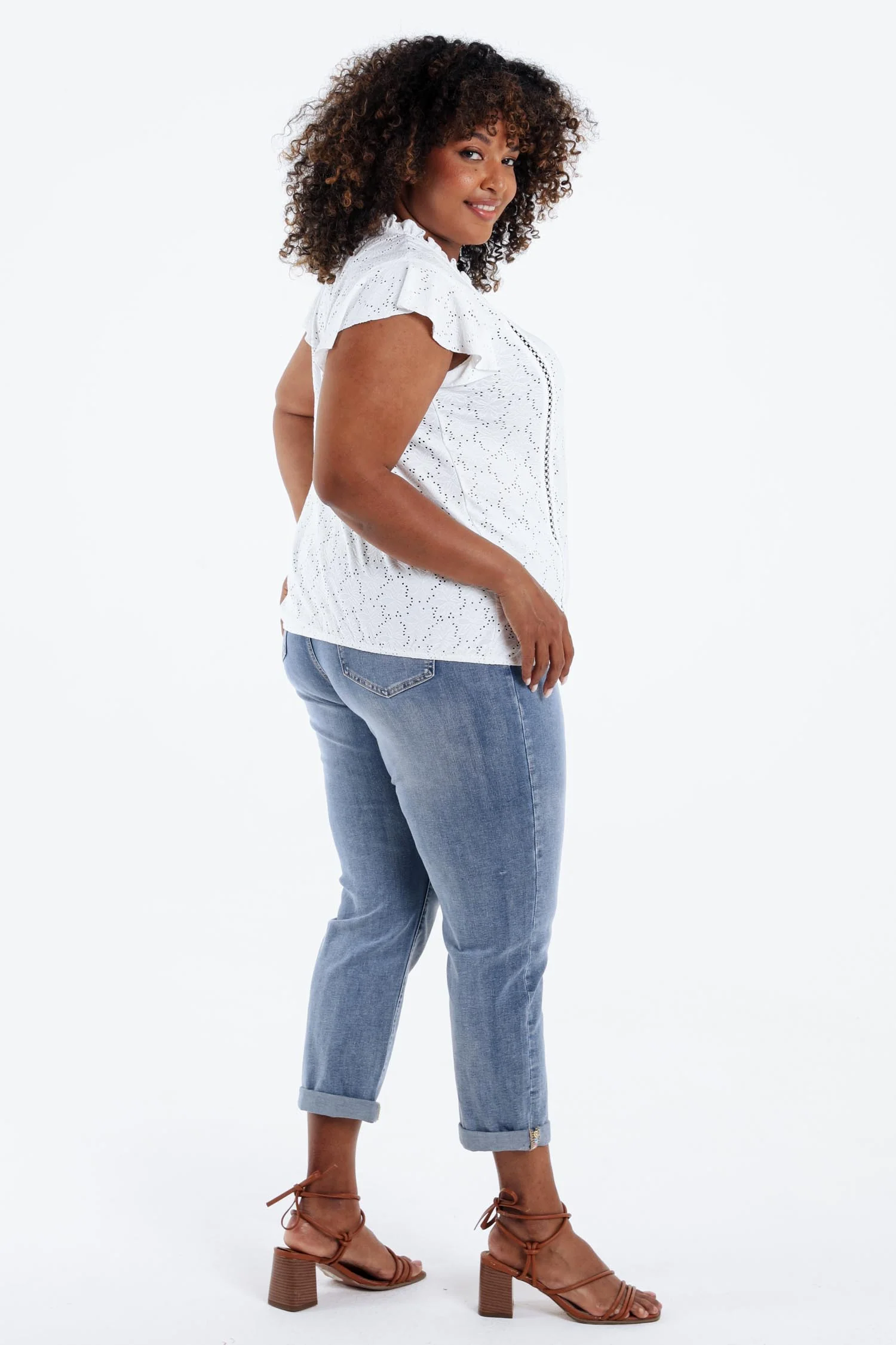 T-shirt en dentelle uni avec volants - Image 2