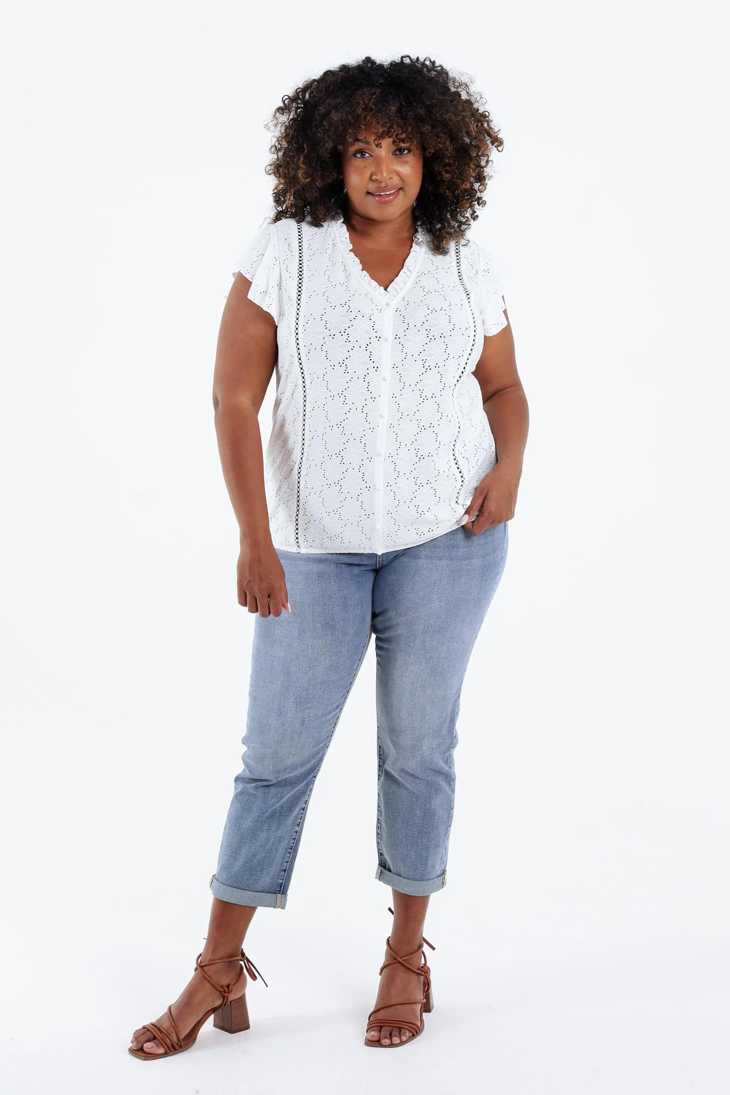 T-shirt en dentelle uni avec volants - Image 7