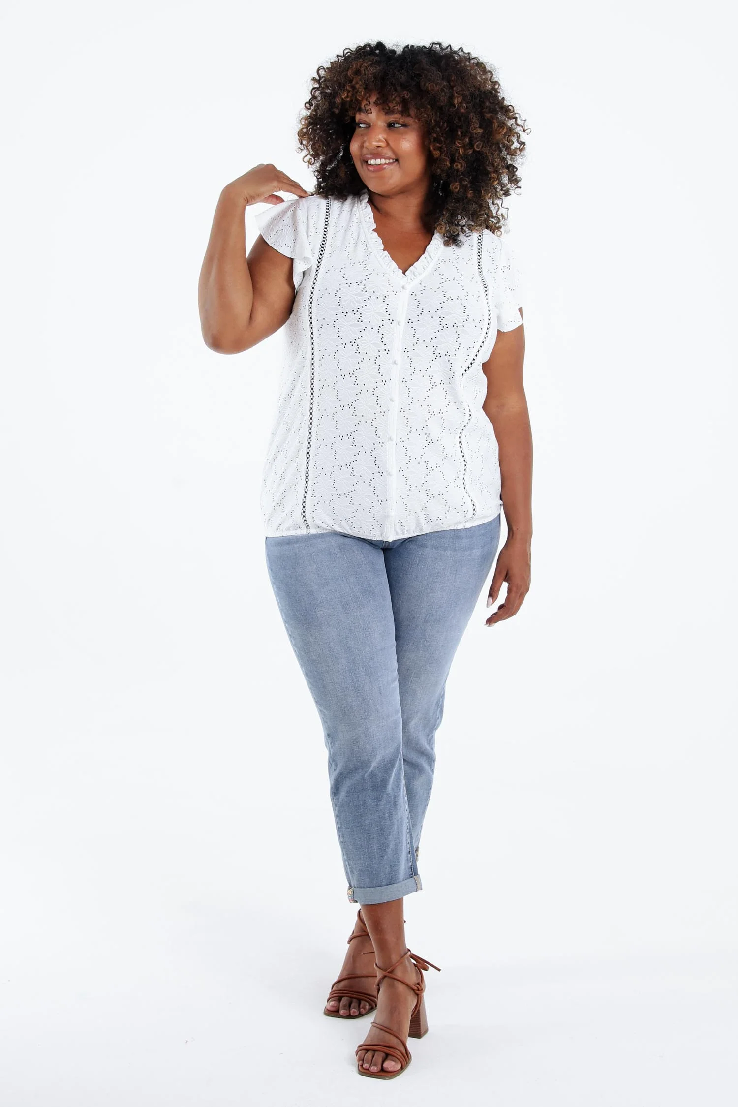 T-shirt en dentelle uni avec volants - Image 9