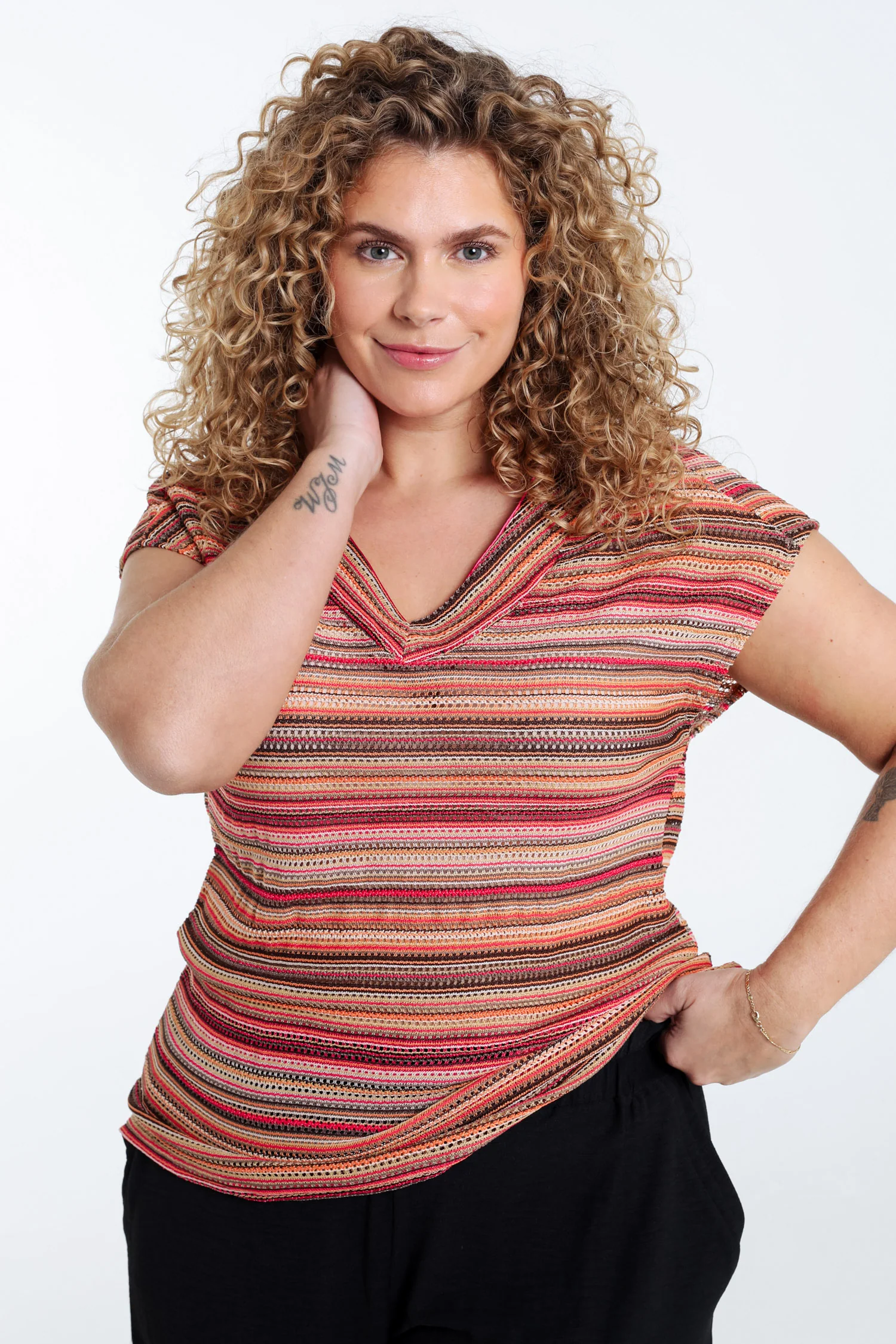 T-shirt maille dentelle rayés