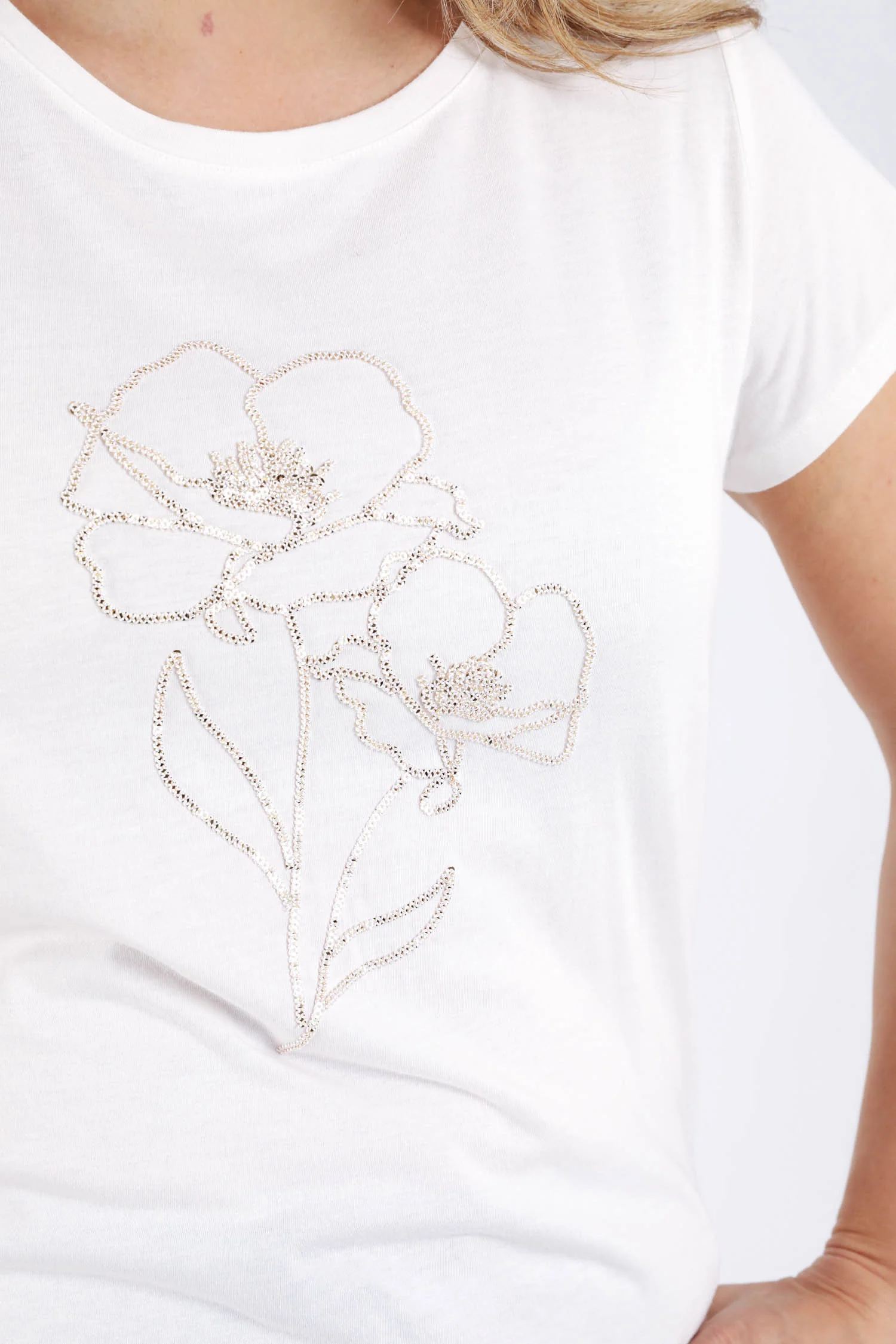 T-shirt uni avec fleurs en sequins - Image 4