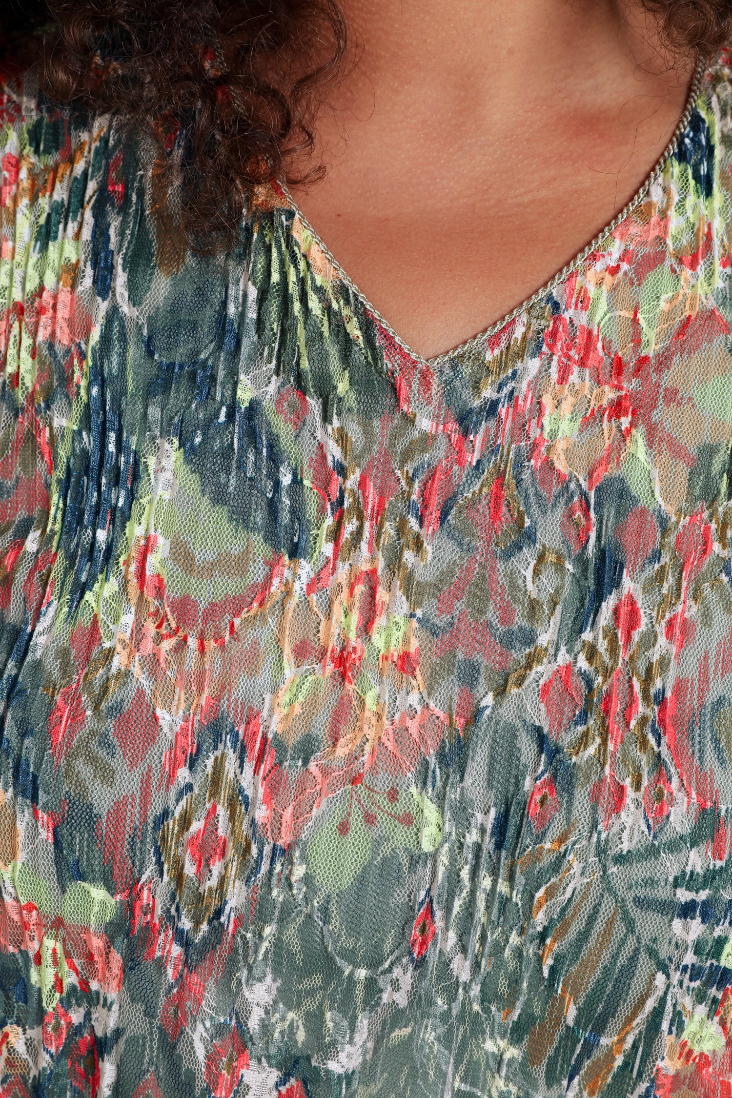 Tunique en dentelle plissée imprimé floral - Image 4