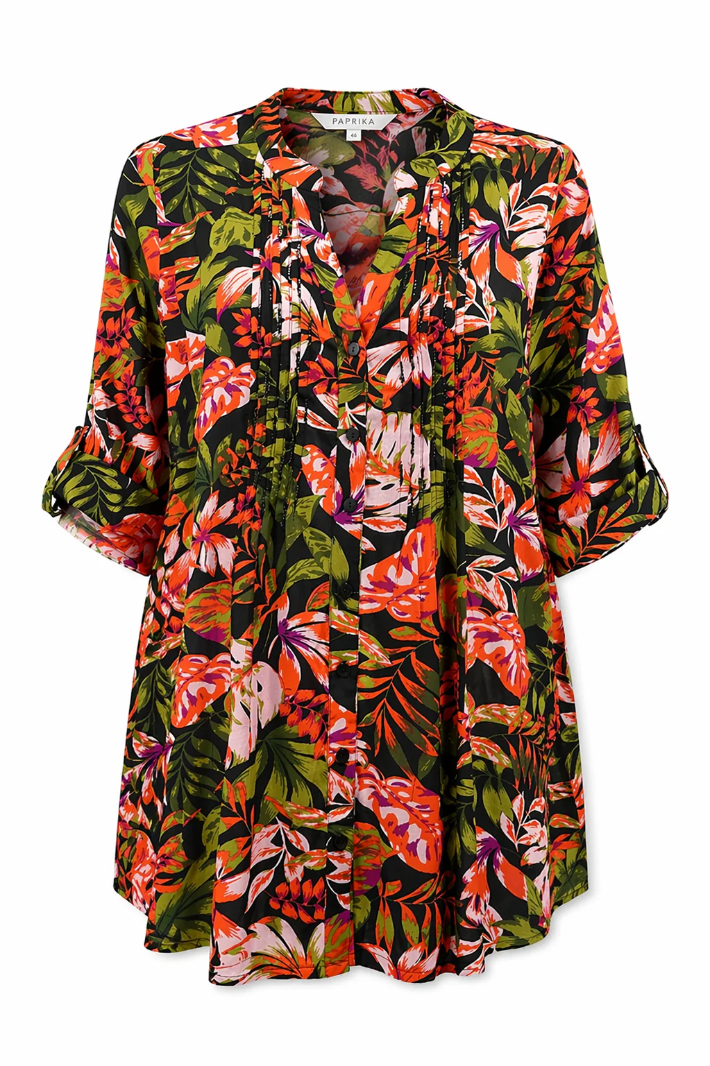 Tunique longue en viscose imprimé fleuri et sequins