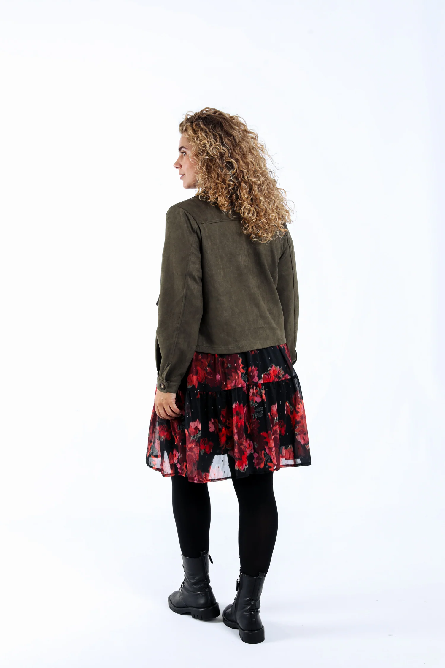 Veste courte effet suédine unie - Image 3